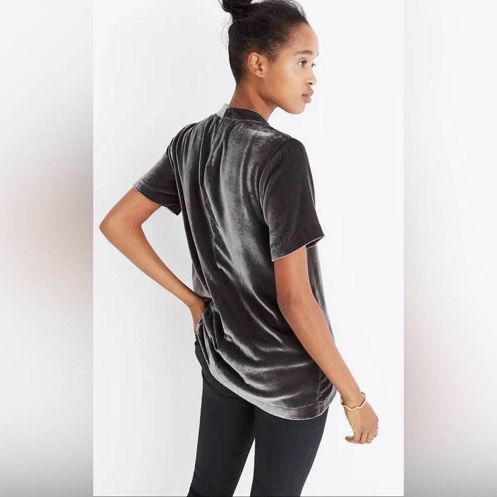 Madewell Velvet Choker Top in Gray - Picture 2 of 9